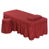 Maxbell SPA Massage Table Linen Set Bed Skirt Pillow Case Stool Cover Wine Red-S