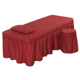 Maxbell SPA Massage Table Linen Set Bed Skirt Pillow Case Stool Cover Wine Red-S