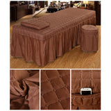 SPA Massage Table Linen Set Bed Skirt Pillow Case Stool Cover Coffee-S