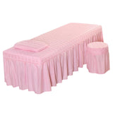 SPA Massage Table Linen Set Bed Skirt Pillow Case Stool Cover Jade Pink-S