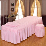 Maxbell SPA Massage Table Linen Set Bed Skirt Pillow Case Stool Cover Jade Pink-S