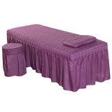 SPA Massage Table Linen Set Bed Skirt Pillow Case Stool Cover Purple-S