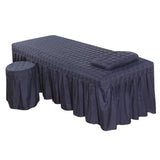 Maxbell SPA Massage Table Linen Set Bed Skirt Pillow Case Stool Cover Dark Blue-L