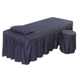Maxbell SPA Massage Table Linen Set Bed Skirt Pillow Case Stool Cover Dark Blue-L