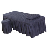 Maxbell SPA Massage Table Linen Set Bed Skirt Pillow Case Stool Cover Dark Blue-L