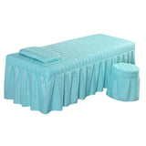 SPA Massage Table Linen Set Bed Skirt Pillow Case Stool Cover Blue-L