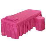 Maxbell SPA Massage Table Linen Set Bed Skirt Pillow Case Stool Cover Rose Red-L