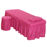 Maxbell SPA Massage Table Linen Set Bed Skirt Pillow Case Stool Cover Rose Red-L