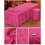Maxbell SPA Massage Table Linen Set Bed Skirt Pillow Case Stool Cover Rose Red-L