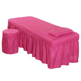 Maxbell SPA Massage Table Linen Set Bed Skirt Pillow Case Stool Cover Rose Red-L