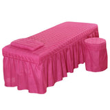Maxbell SPA Massage Table Linen Set Bed Skirt Pillow Case Stool Cover Rose Red-L