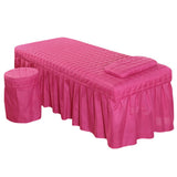 Maxbell SPA Massage Table Linen Set Bed Skirt Pillow Case Stool Cover Rose Red-L