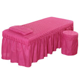 Maxbell SPA Massage Table Linen Set Bed Skirt Pillow Case Stool Cover Rose Red-L