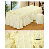Maxbell SPA Massage Table Linen Set Bed Skirt Pillow Case Stool Cover Beige-L