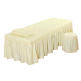 Maxbell SPA Massage Table Linen Set Bed Skirt Pillow Case Stool Cover Beige-L