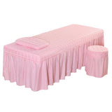 Maxbell SPA Massage Table Linen Set Bed Skirt Pillow Case Stool Cover Jade Pink-L