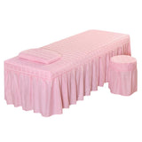 Maxbell SPA Massage Table Linen Set Bed Skirt Pillow Case Stool Cover Jade Pink-L