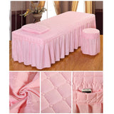 Maxbell SPA Massage Table Linen Set Bed Skirt Pillow Case Stool Cover Jade Pink-L