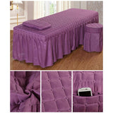 Maxbell SPA Massage Table Linen Set Bed Skirt Pillow Case Stool Cover Purple-L