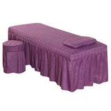 Maxbell SPA Massage Table Linen Set Bed Skirt Pillow Case Stool Cover Purple-L