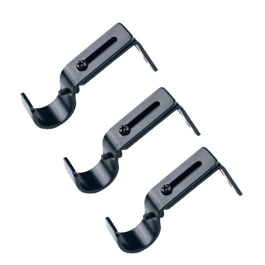 Max Set of 3Pcs Adjustable Metal Curtain Pole Rod Wall Bracket Hook Holder Black