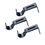 Max Set of 3Pcs Adjustable Metal Curtain Pole Rod Wall Bracket Hook Holder Black