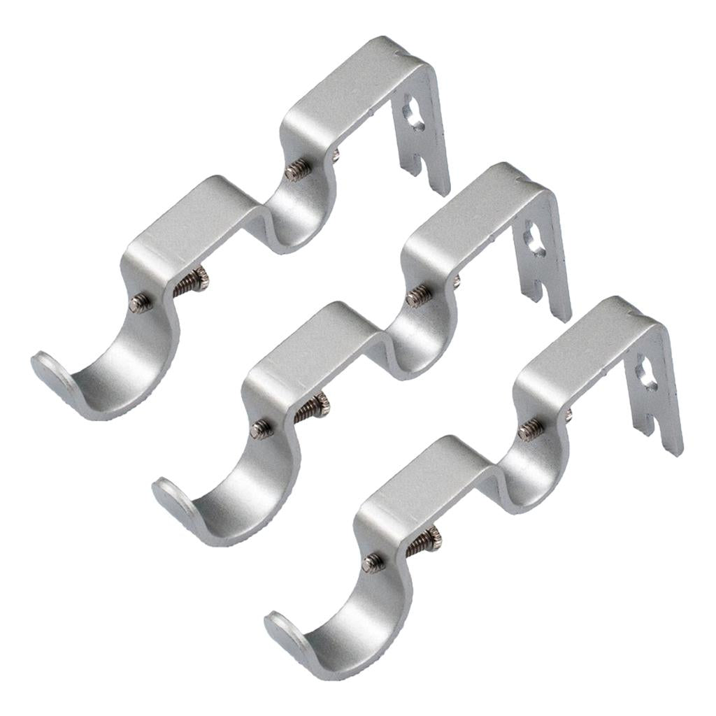 Max Set of 3Pcs Adjustable Metal Curtain Pole Rod Wall Bracket Holder Silver