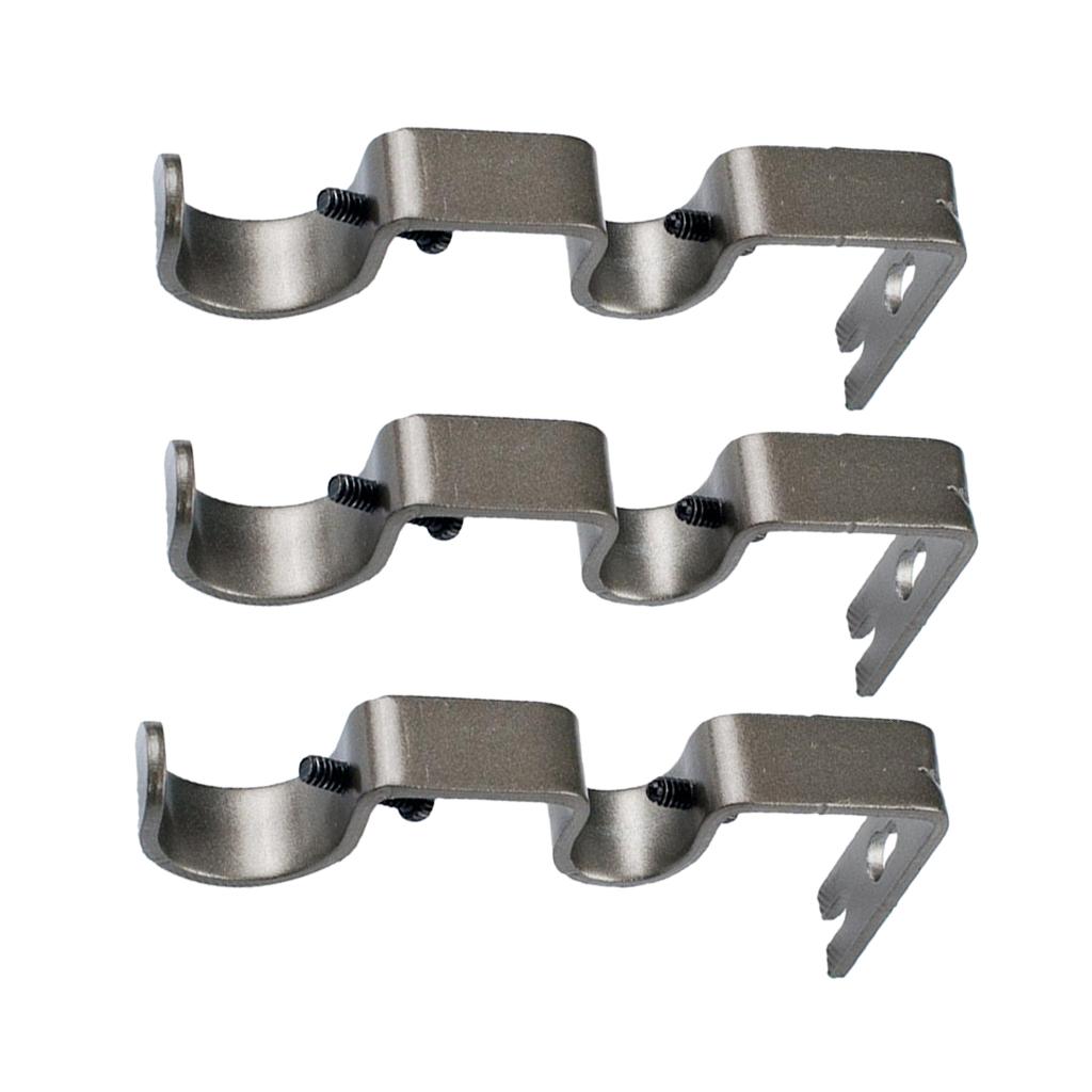 Max Set of 3Pcs Adjustable Metal Curtain Pole Rod Wall Bracket Holder Gray