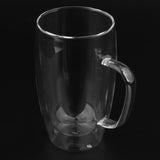 Office Insulated Coffee Mug Double Walled Clear Glass Cups with Handle 450ml