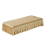 Velvet Massage Table Cover Beauty Bed Sheet with Hole Beige-Style 1