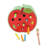 Max Wooden Magnet Fruit Bug Catching Game Toy Kids Montessori Toy Apple