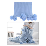 Maxbell 100% Cotton Sofa Throw Blanket with Ball Tassels Couch or Bed Throws Blue