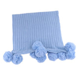 Maxbell 100% Cotton Sofa Throw Blanket with Ball Tassels Couch or Bed Throws Blue