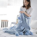 Maxbell 100% Cotton Sofa Throw Blanket with Ball Tassels Couch or Bed Throws Blue