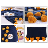 Max Knitting Cotton Throws Blankets with Ball Solid Color Blue - Aladdin Shoppers