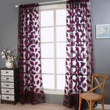 Max Elegant Leaves Print Window Curtain Voile Drape Panel Sheer Curtain Wine