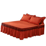 Maxbell Lace Fitted Valance Sheet Dust Ruffle Bed Dust Skirt with Platform 180x220cm