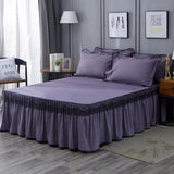 Maxbell Wrap Around Bed Skirt Elastic Elegant Ruffled Bed Skirts, Purple 200x220cm