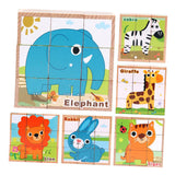 Max Wooden Animals Building Blocks Preschool Cube Block Jigsaw Travel Puzzle