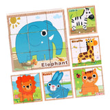 Max Wooden Animals Building Blocks Preschool Cube Block Jigsaw Travel Puzzle