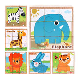 Max Wooden Animals Building Blocks Preschool Cube Block Jigsaw Travel Puzzle