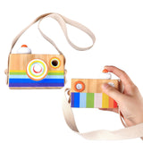Maxbell Kids Wooden Camera Toy Portable Kaleidoscope Camera Pretend Play Toy B