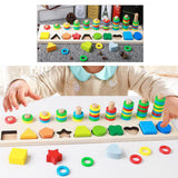 Maxbell Montessori Wood Blocks Sorting Puzzle Sorter Stacker Board for Preschool Kid