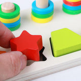 Maxbell Montessori Wood Blocks Sorting Puzzle Sorter Stacker Board for Preschool Kid