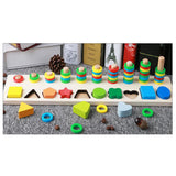 Maxbell Montessori Wood Blocks Sorting Puzzle Sorter Stacker Board for Preschool Kid