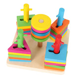 Maxbell  Kids Shape Sort Stacker Building Blocks Toys Wooden Geometric Montessori Toy