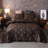 Max Maxb Decorative Pinch Pleat Velvet Duvet Cover Bedding Cover Set (3Pcs) Brown