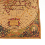 Maxbell Retro World Map Kraft Paper Nautical Chart B