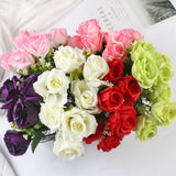 Maxbell Artificial Silk Rose Flowers Bouquet Wedding Home Decoration Props Purple