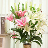 Max Simulation 3-Head Flowers Lily Artificial Plant Home Decor Light Pink